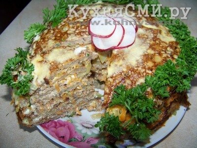 Закусочный торт-салат из кильки в томате (рецепт Натали)