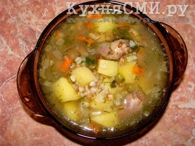 Диетический, вкусный и ароматный гречневый суп с куриными сердечками